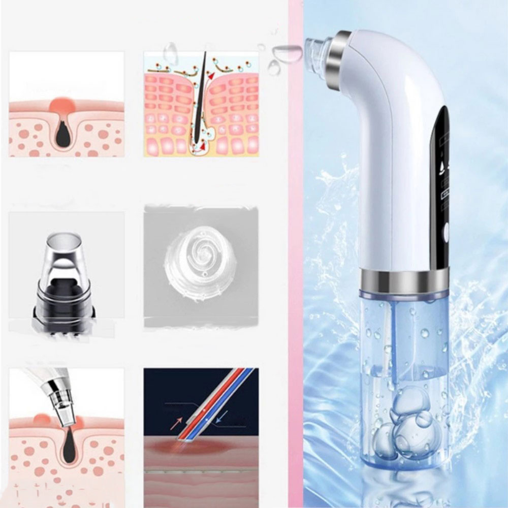 (8-tlg. Set) 5in1 Elektrischer USB Gesichtsreiniger / Mitesserentferner   Wassertank - Weiss