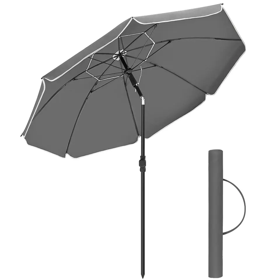 Stokparasol - Strandparasol - Ø 200 cm - Kantelbaar - met Draagtas - Grijs