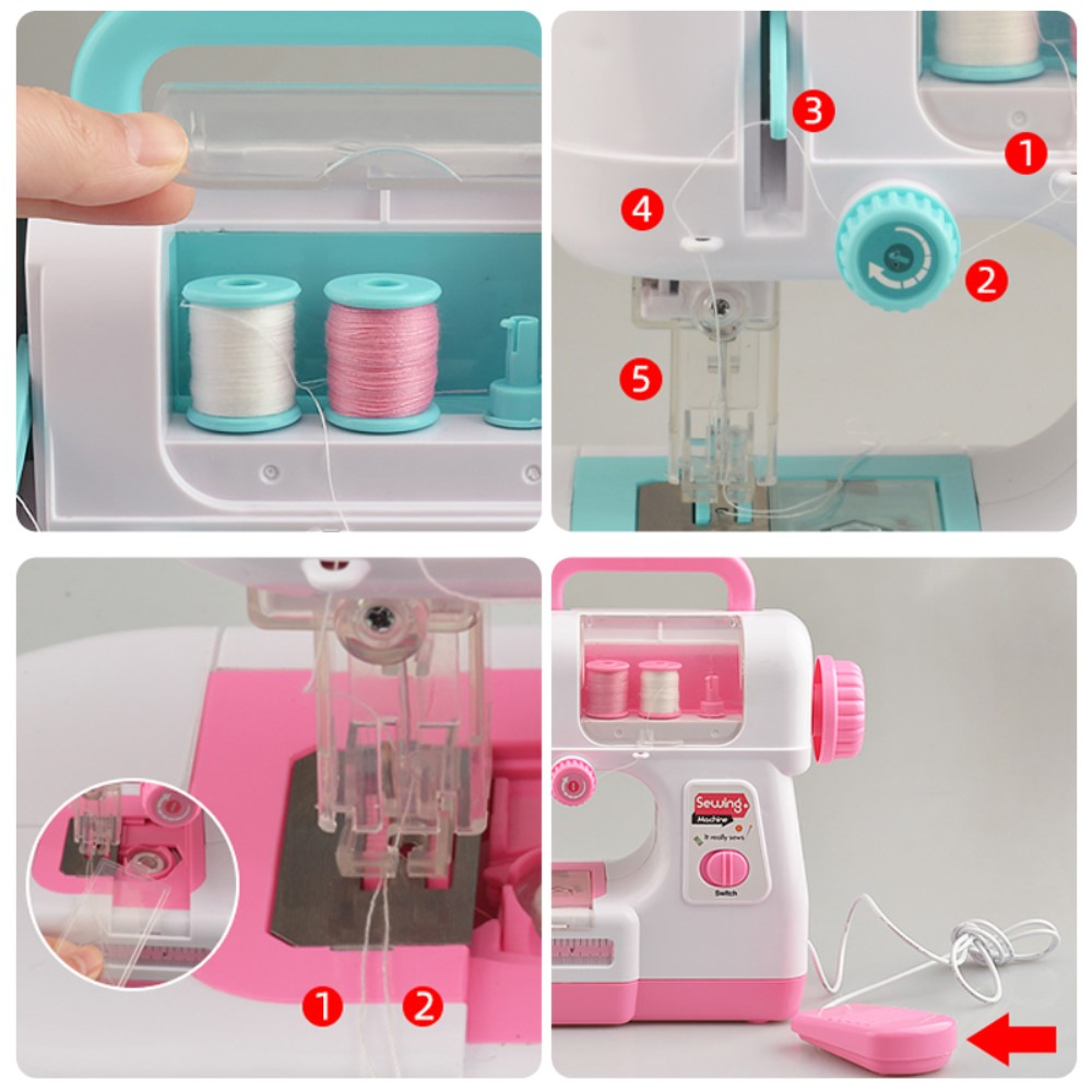Kinder Nähmaschine DIY Spielzeug Set mit LED Licht   Pedale (Batteriebetrieben) - Rosa