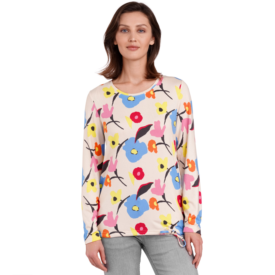 Damen Langarmshirt mit Tunnelzug beige / bunt