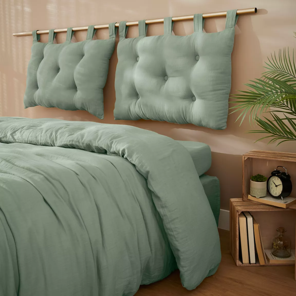 Tête de lit coussin gaze de coton (80 x 50 cm) Gaïa Vert eucalyptus