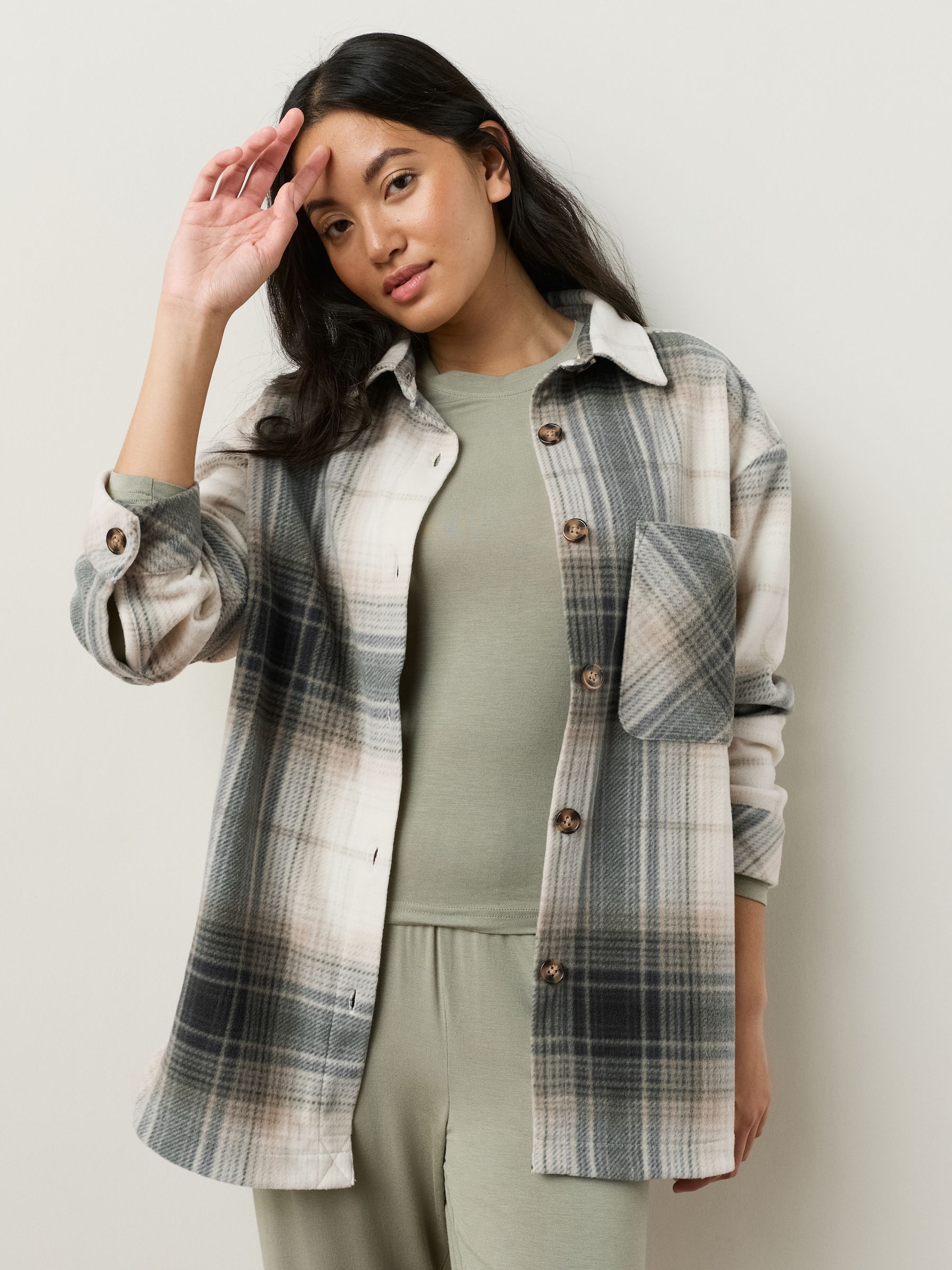 Zwart/wit geruit - Polar Fleece Shacket