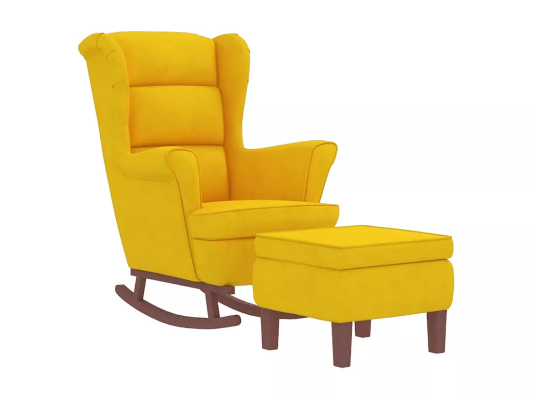 Chaise à bascule avec pieds en bois et tabouret Jaune Velours