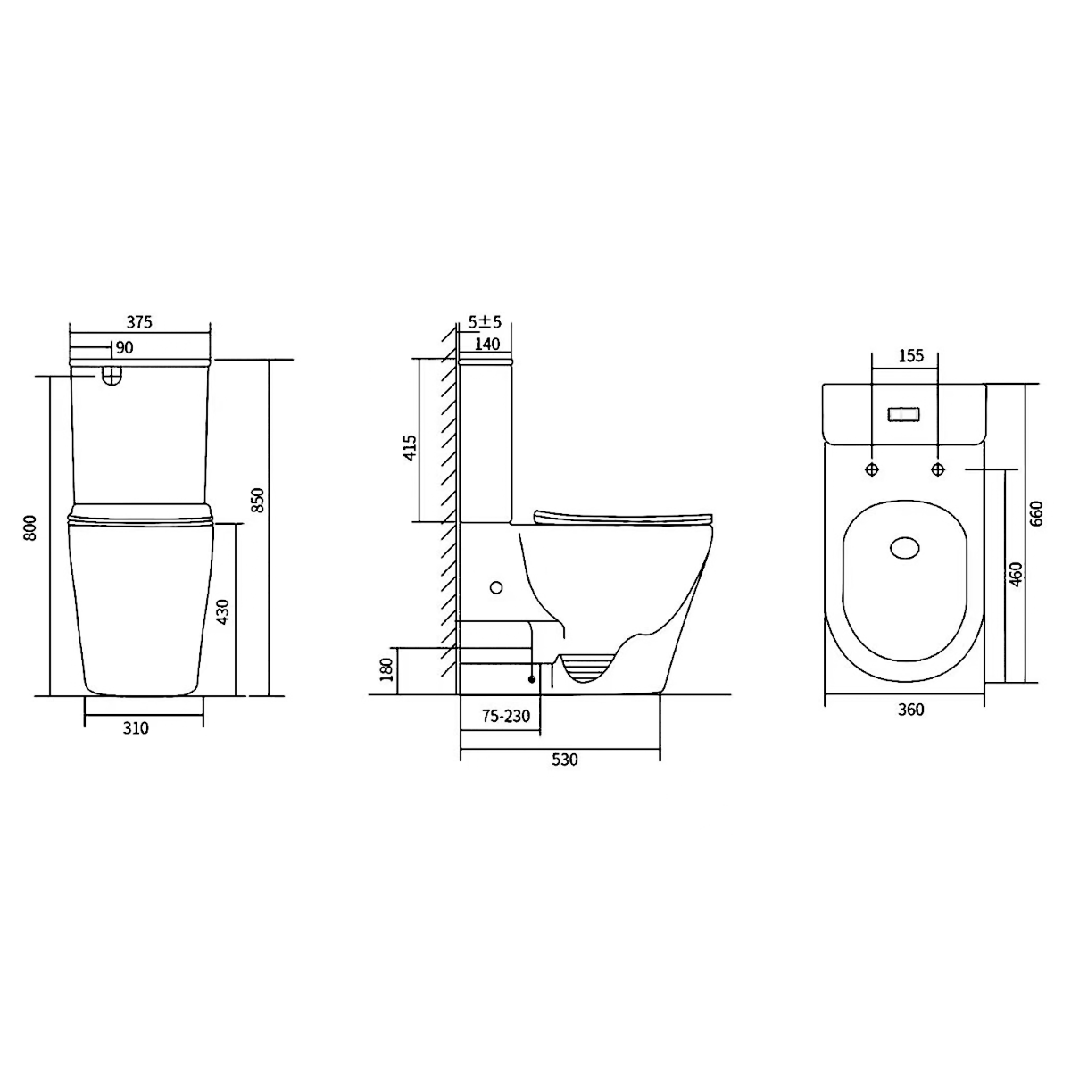 Sapho Avis staand toilet randloos met vortex spoeling en softclose zitting wit glans