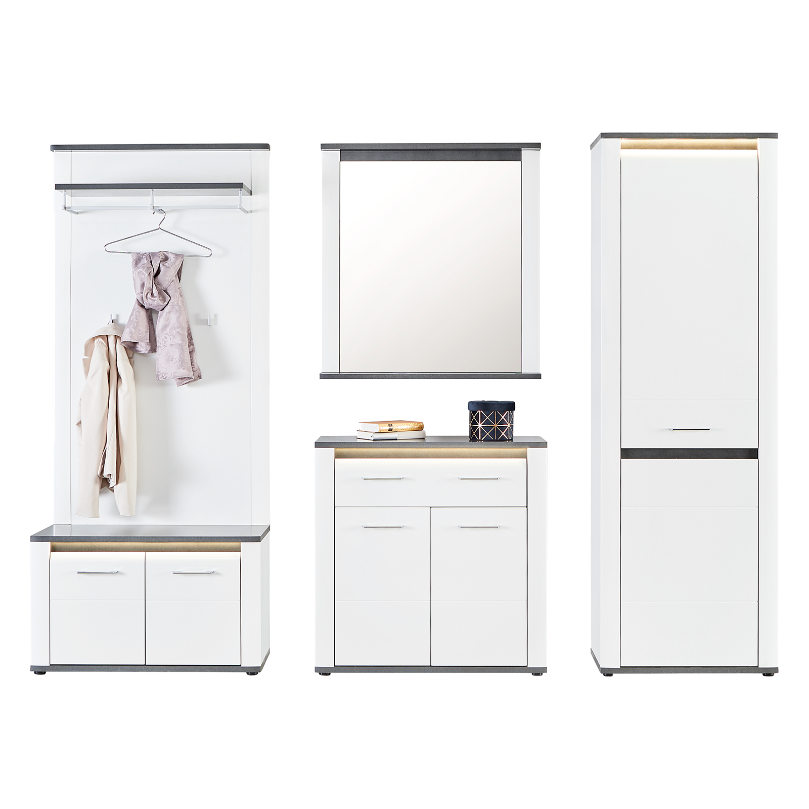 Luca Bessoni Garderobenschrank ALASSIO - weiß Hochglanz - Matera dunkel - 65 cm
