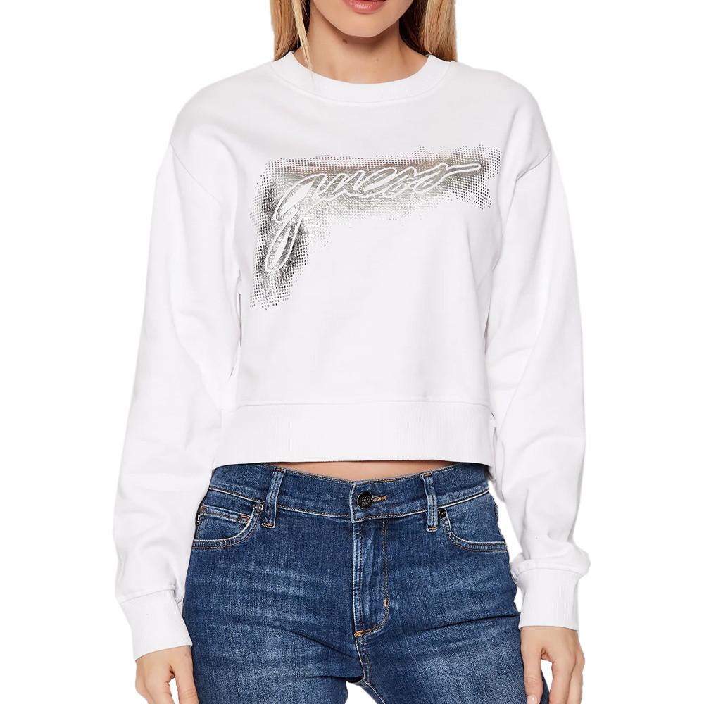 Guess Sweat Blanc Femme Guess Logo Crop