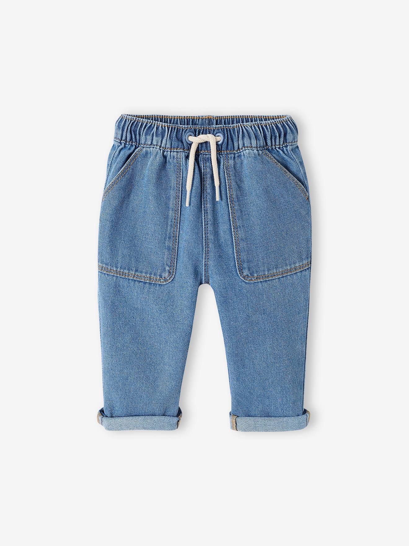 Calça jeans infantil com cós elástico e pedraria
