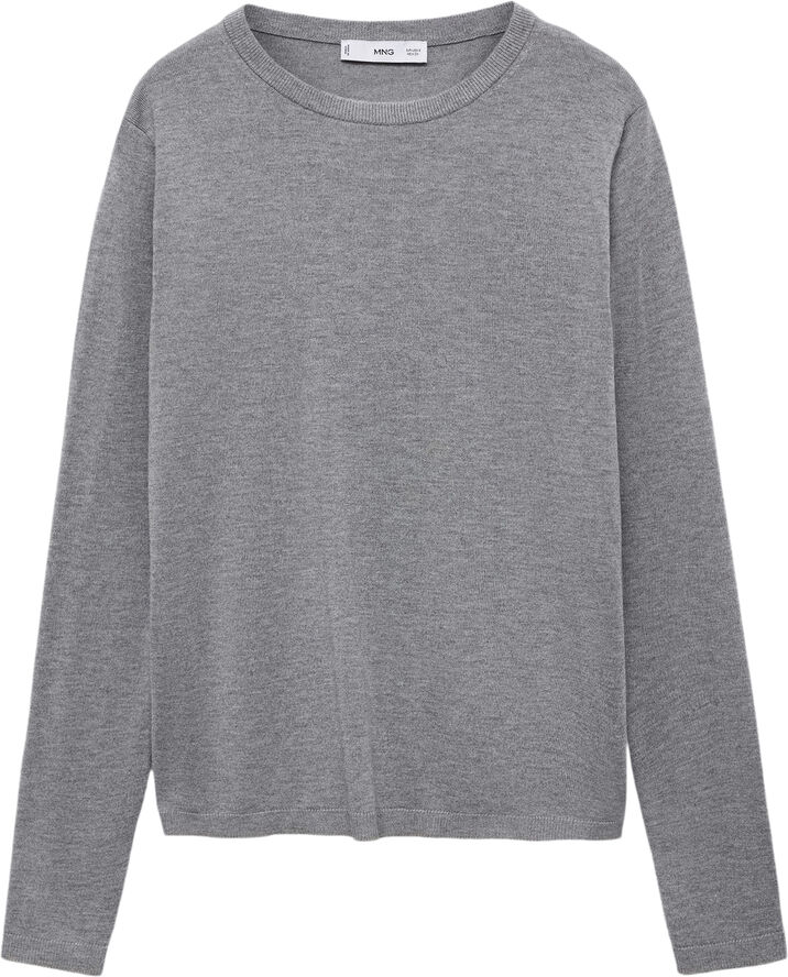 MANGO Fine-knit round-neck sweater Lt pastel grey