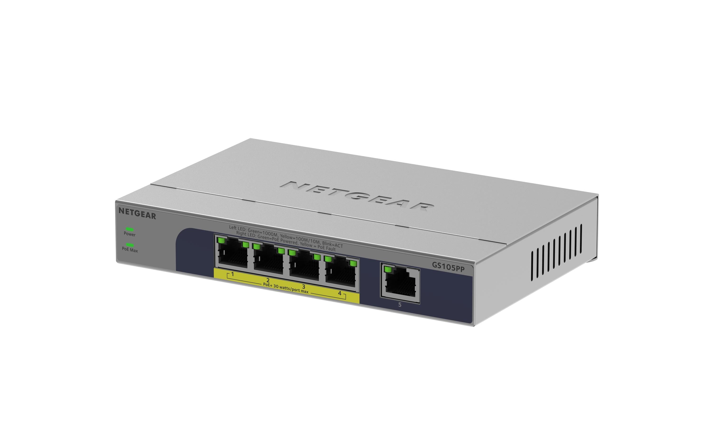 PoE+ Switch GS105PP 5 PortUnmanaged PoE+ Switch, 5-Port, 10/100/1000 Mbps