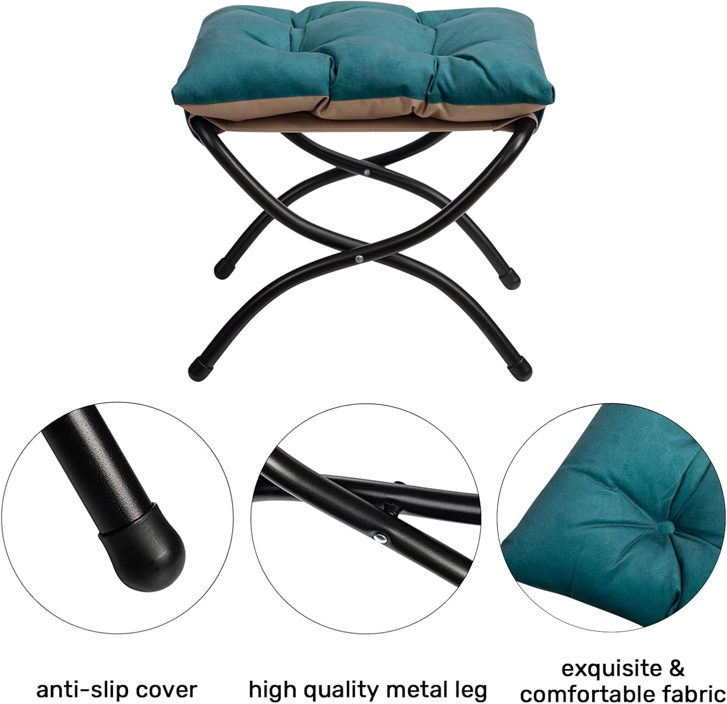 HollyHOME Sessel mit Hocker Ohrensessel mit Hocker Sessel Wohnzimmer Relaxsessel Schlafzimmer Lesesessel Lounge Sessels Armlehnensessel, Blau Grün
