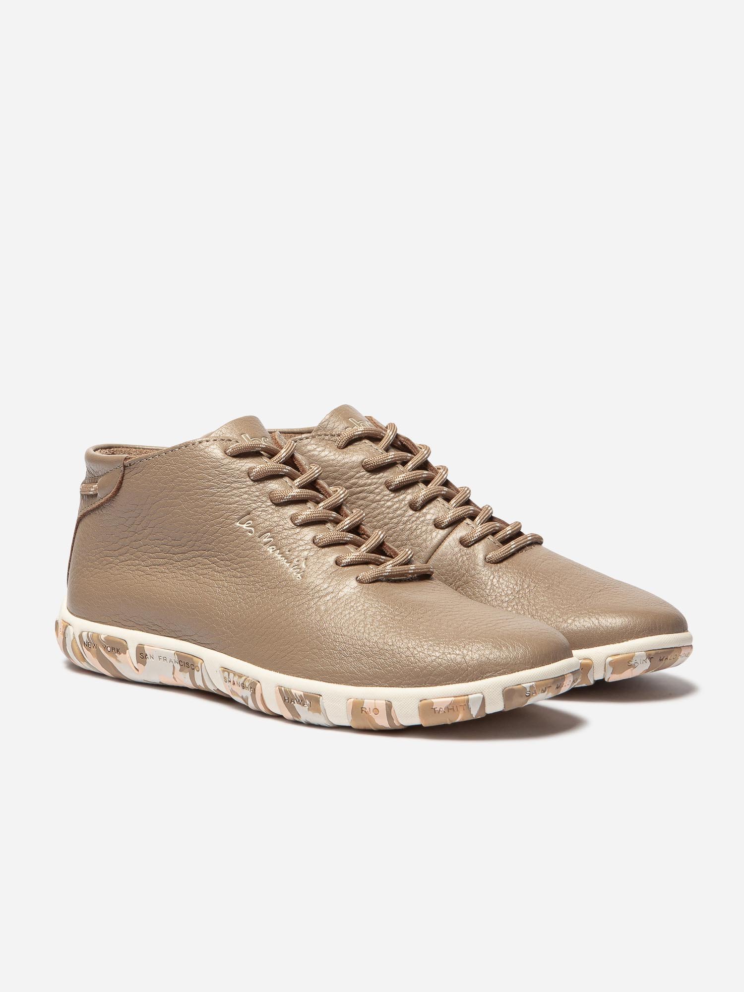 Baskets Femme Montantes Confort Cuir Beige