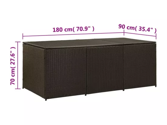 Boîte de rangement de jardin résine tressée 180x90x70 cm marron
