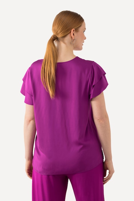 Blusenshirt, V-Ausschnitt, doppelte Cup-Ärmel