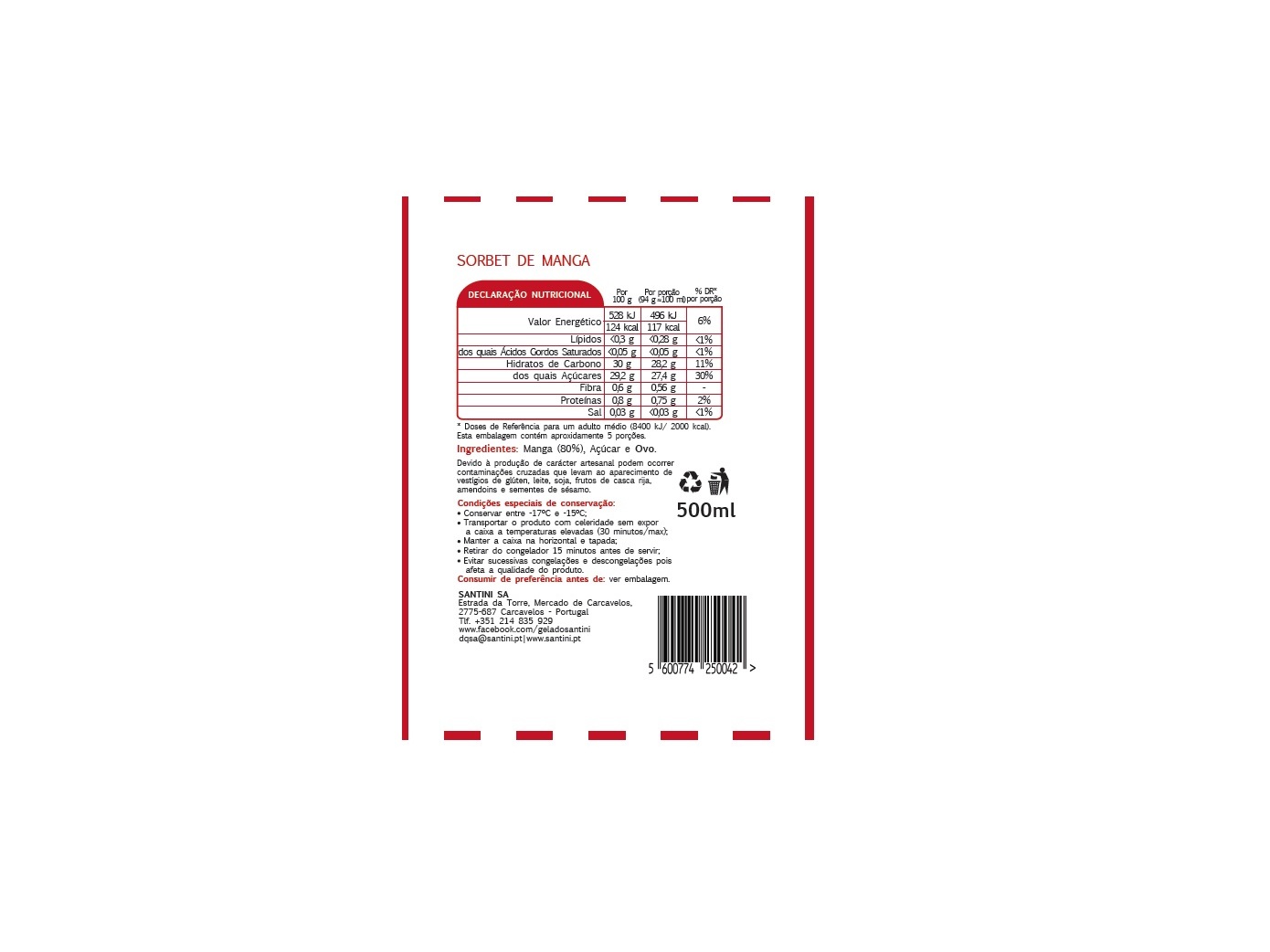 GELADO SANTINI MANGA 500ML