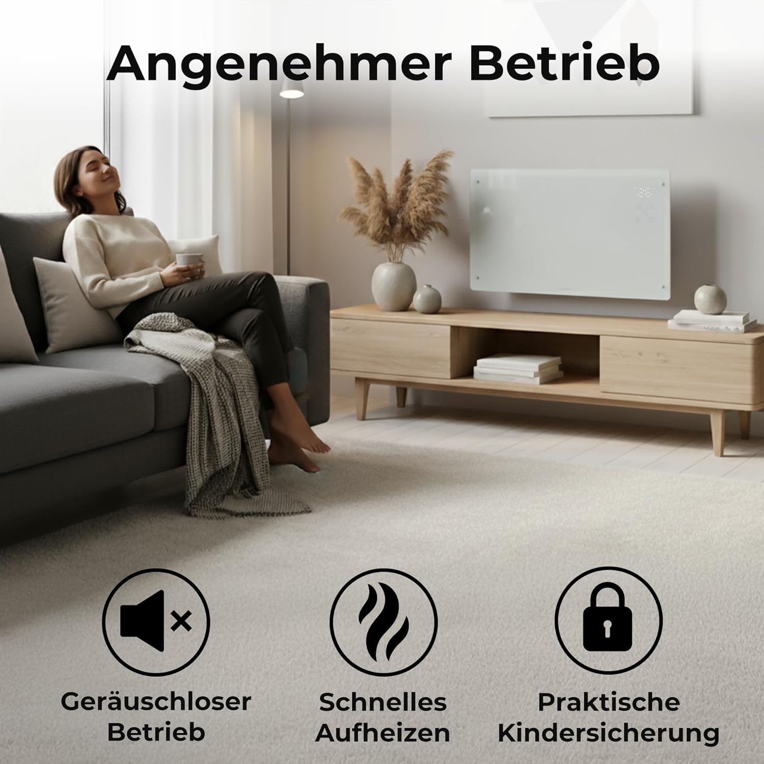 KLAMER Konvektor Pro 2500 W WLAN Heizgerät – Smart Konvektor mit App- & Timersteuerung, ECO- & Frostschutzmodus, LED-Display, Überhitzungsschutz, für Wohn- & Schlafräume, Wand- oder Standmontage