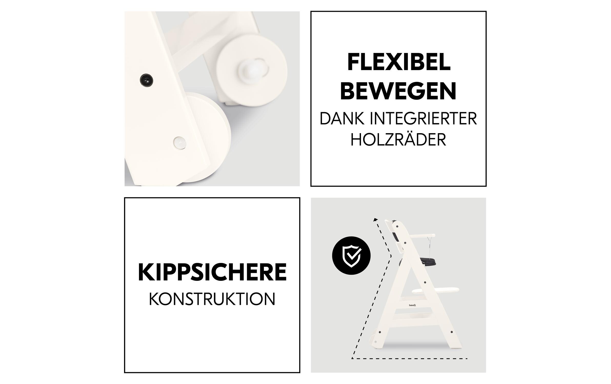 Treppenhochstuhl Beta+ White<br>Kippsicheres und mitwachsendes Holzhochstuhlset