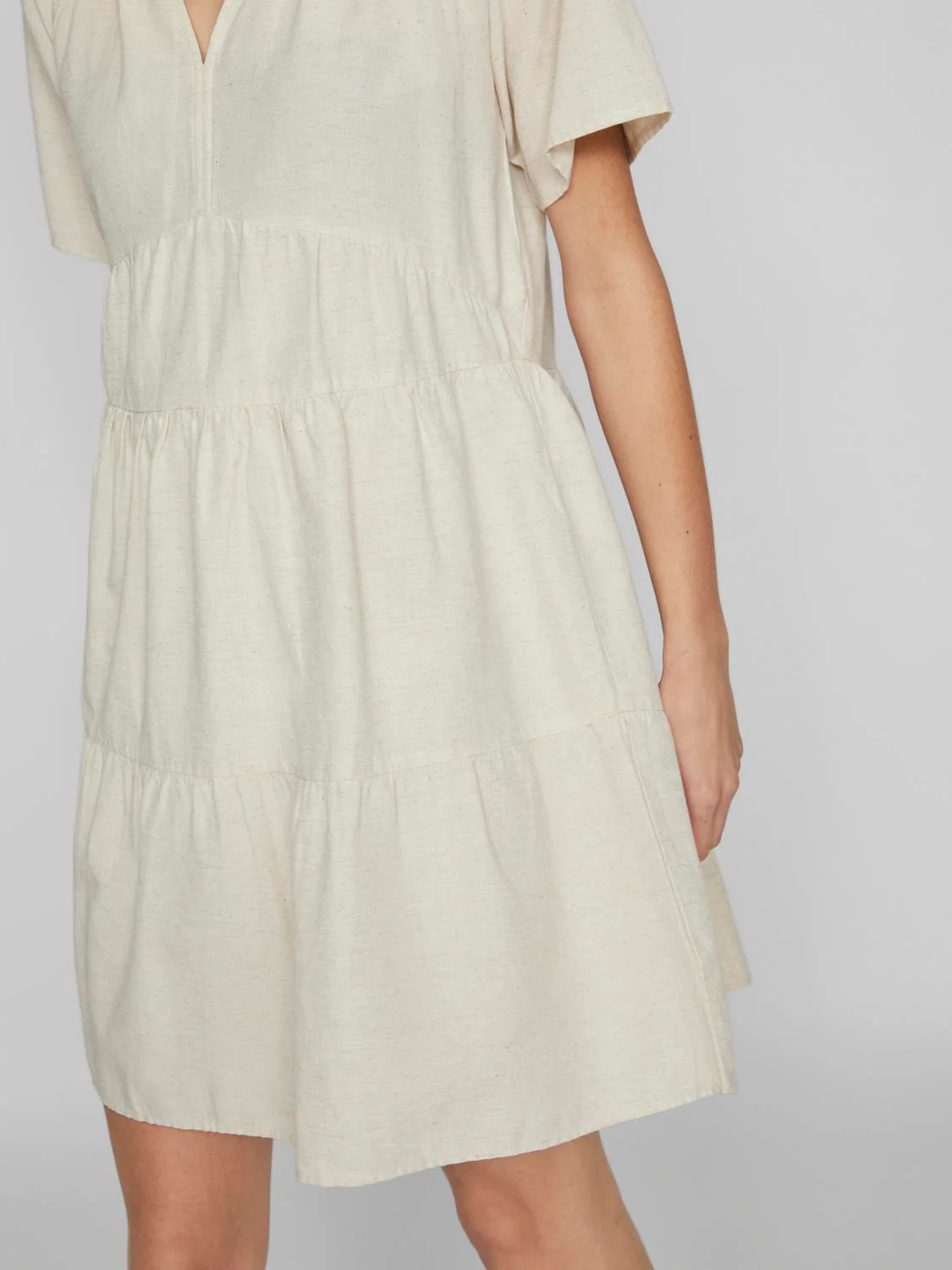 Vila  Viprisilla V-Neck kort kjole - Super Light Natural Melan