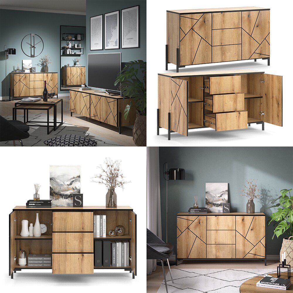 Vicco Sideboard Hatto, Eiche Evoke, 124 x 96,9 cm, mit 2 Türen, Wohnzimmer, Schlafzimmer