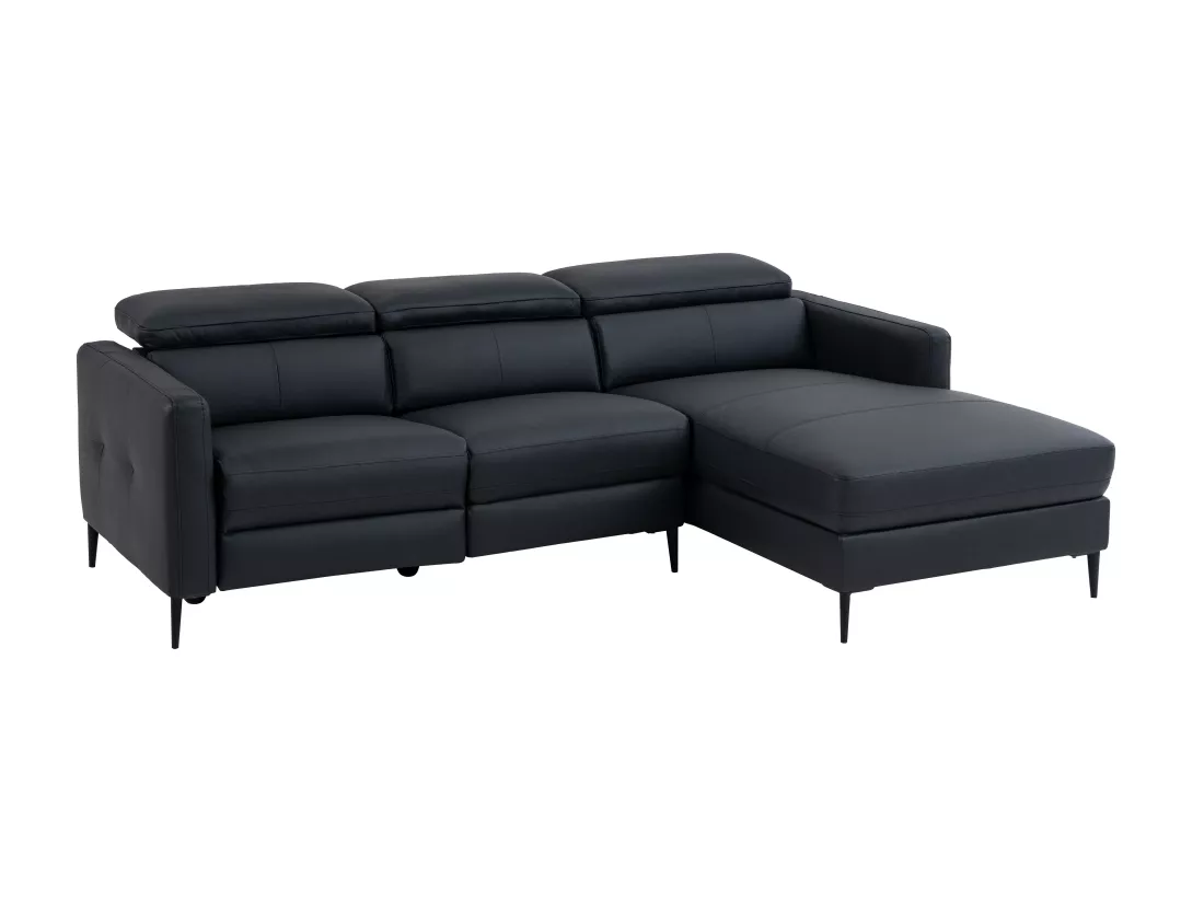 Canapé d'angle droit relax électrique en cuir noir FUSETA