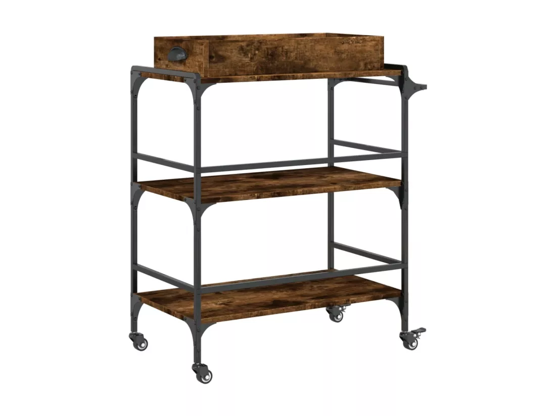 Chariot de cuisine chêne fumé 81,5x41x92,5 cm bois d'ingénierie
