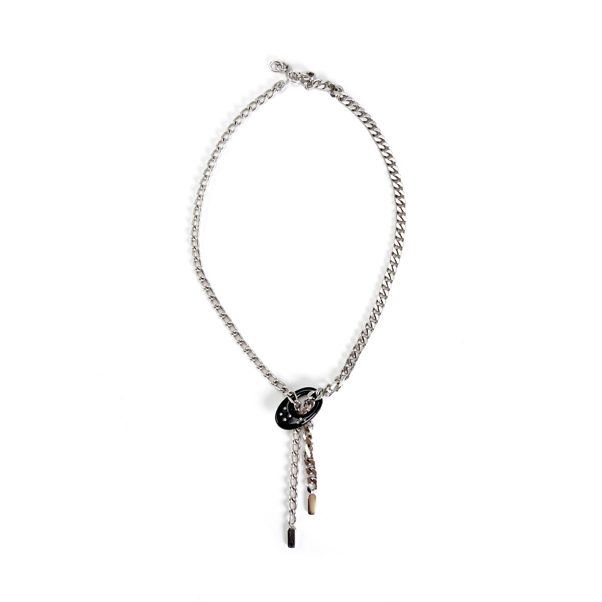 Collier d'occasion argent 925 maille gourmette plastique noir pierres blanches