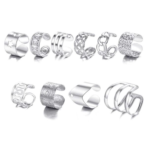 Falske øre mansjett 10-pack ørering helix piercing uten hull sølv