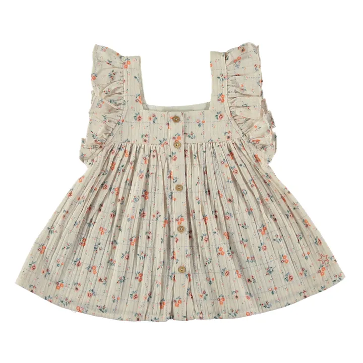 Tocoto Vintage Top Carreaux Fleur | Ecru