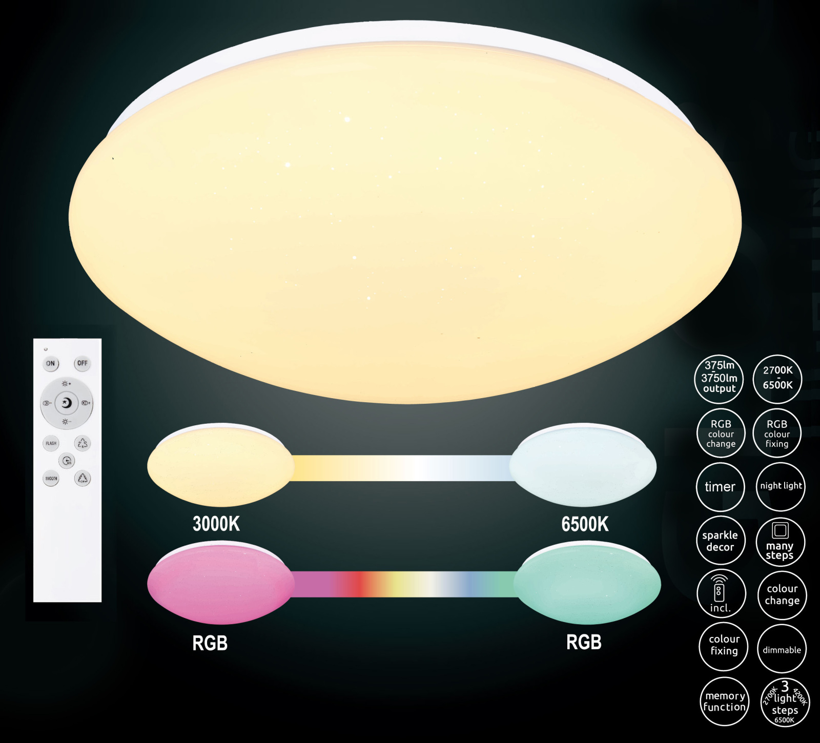 LED-RGB-Deckenleuchte - weiß - mit Fernbedienung - Ø 50 cm