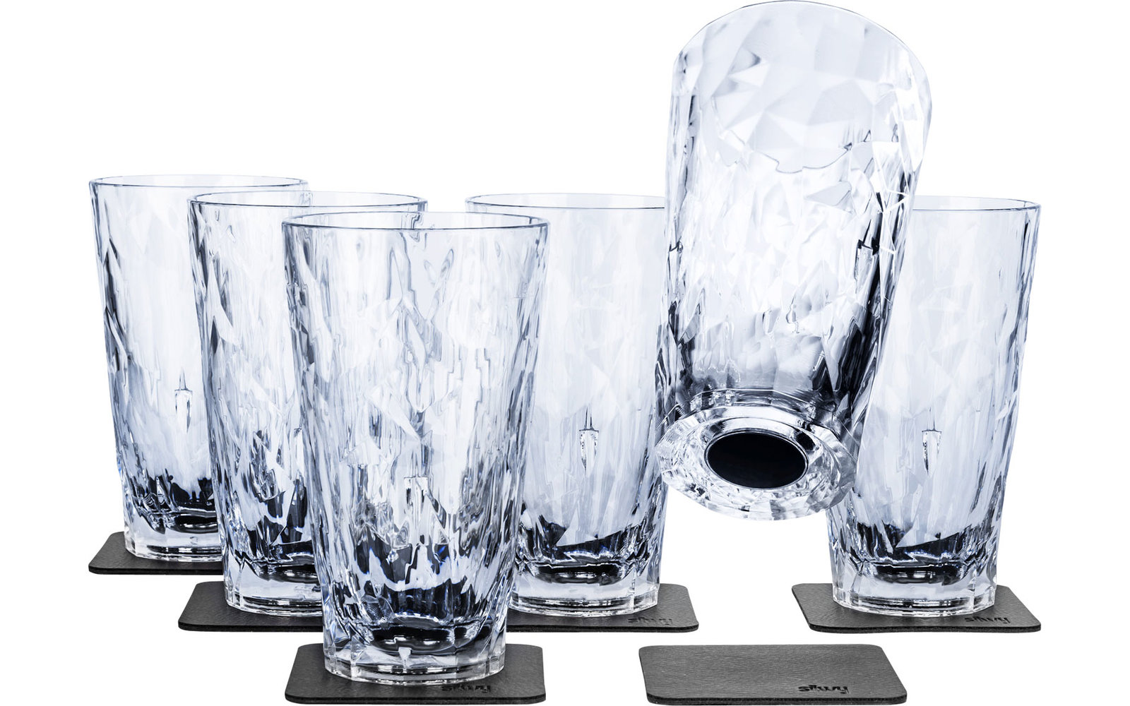 silwy®  Longdrink Magnet-Kunststoffgläser inkl. metallische Gel-Untersetzer 6 Stück Grau (300 ml)