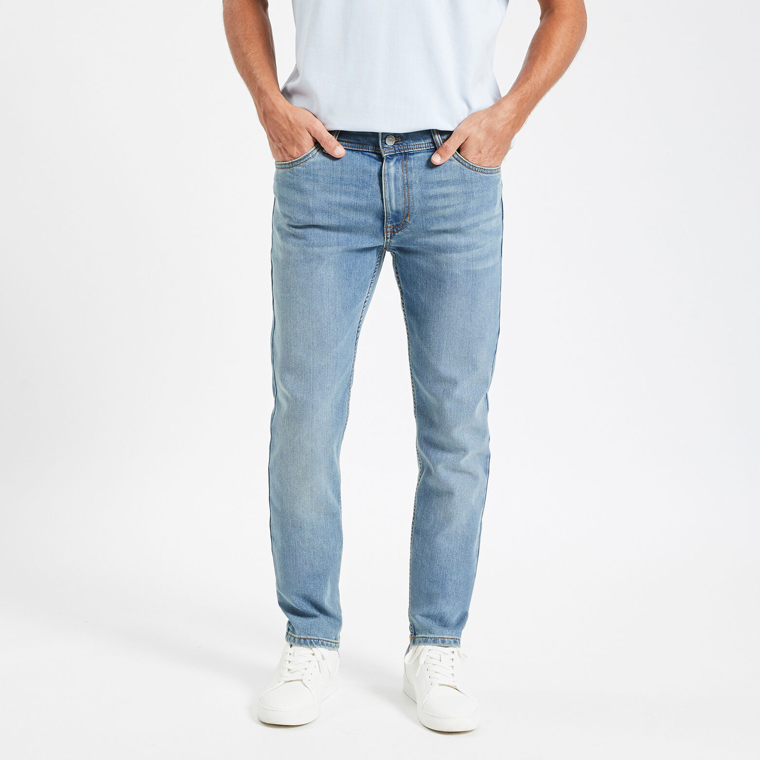 Jean slim en coton et polyester recyclés Bleu