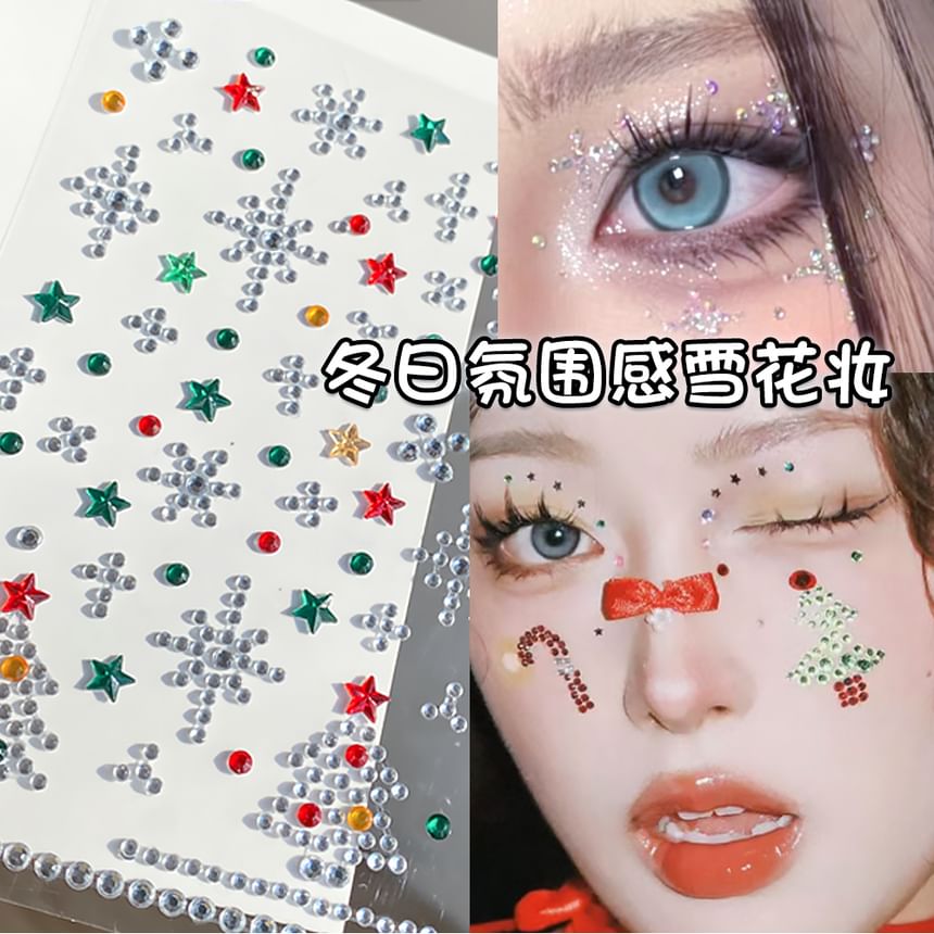 denivyse - Kerstboom strass gezicht make-up sticker (verschillende ontwerpen)