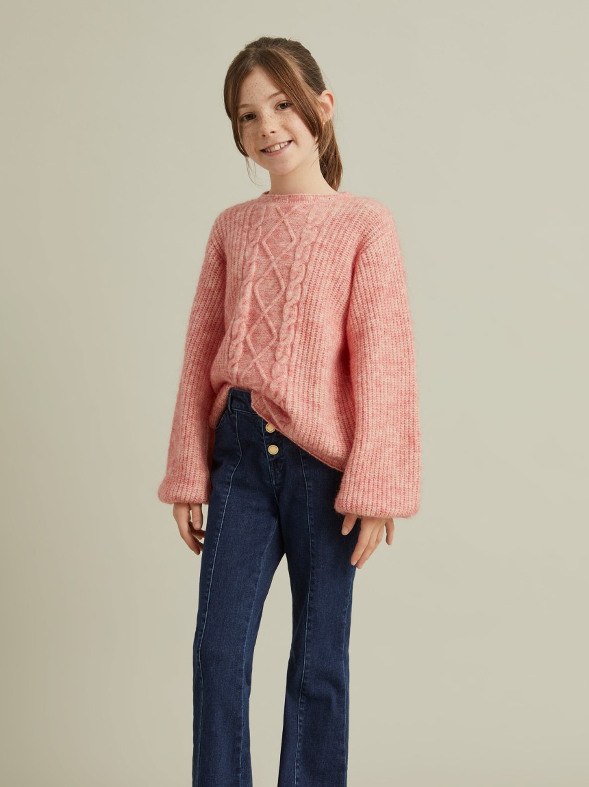 Camisola malha entrançada mistura de lã e mohair