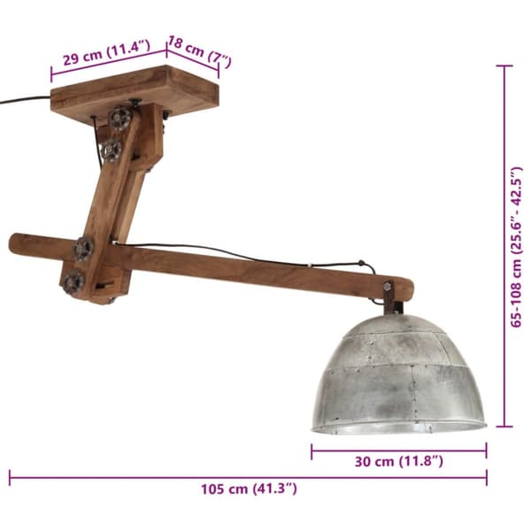 vidaXL Taklampe 25 W vintage sølv 105x30x65-108 cm E27