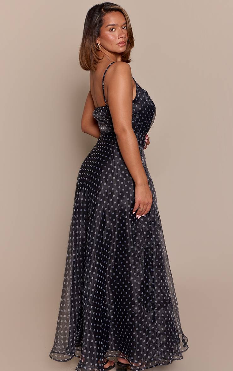 Black Polkadot Robe Longue En Organza Shape À Pois