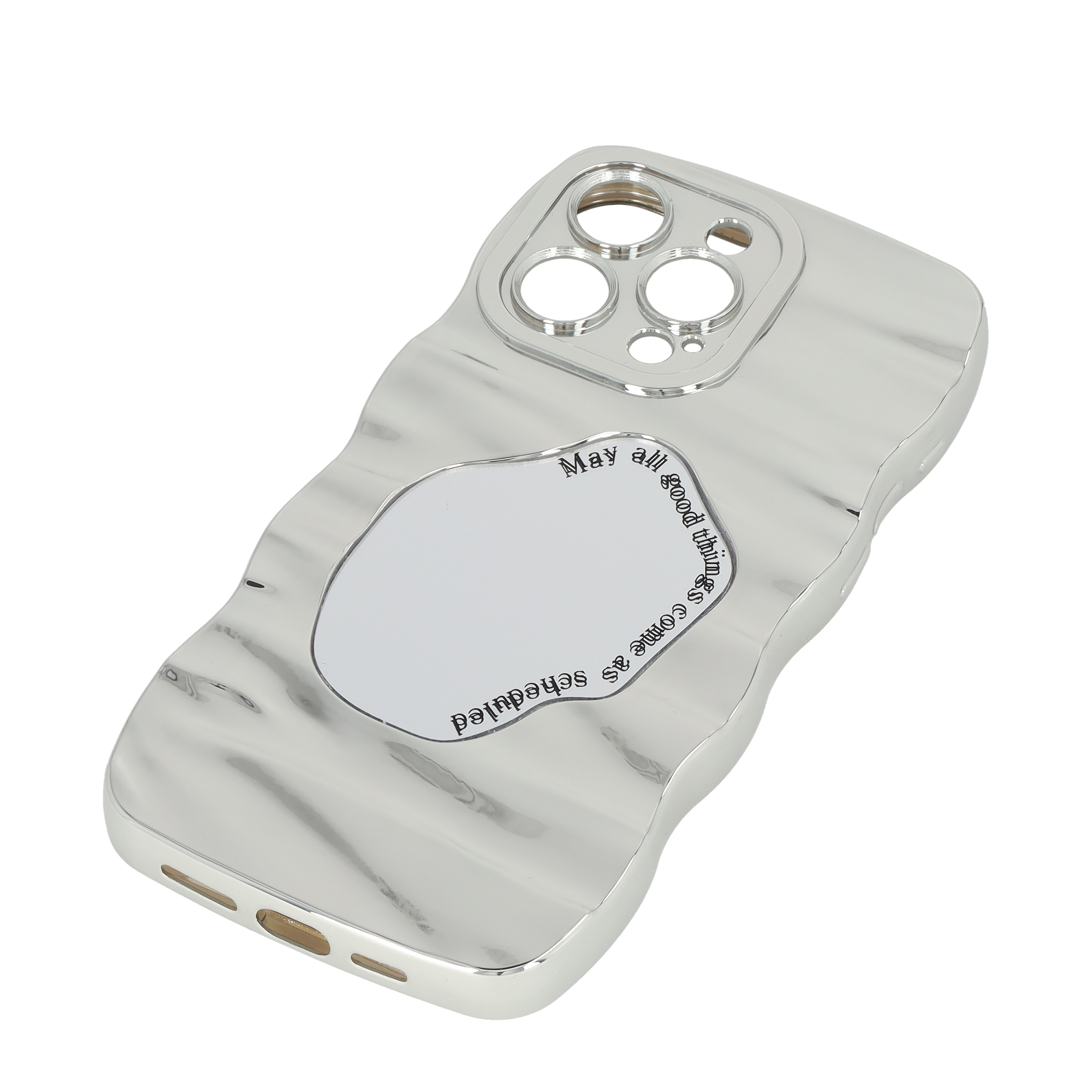 iPhone 15 Pro Max Gummi Case Hülle mit Spiegel und Kameraschutz - Silber