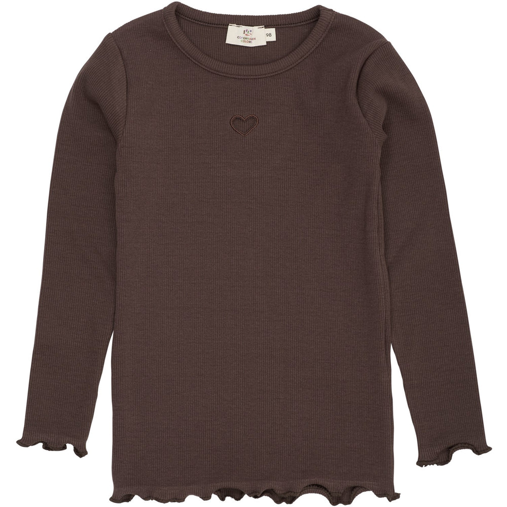 Køb COPENHAGEN COLORS Dk Brown Modal Rib Ls Tee W. Heart Hole Pattern