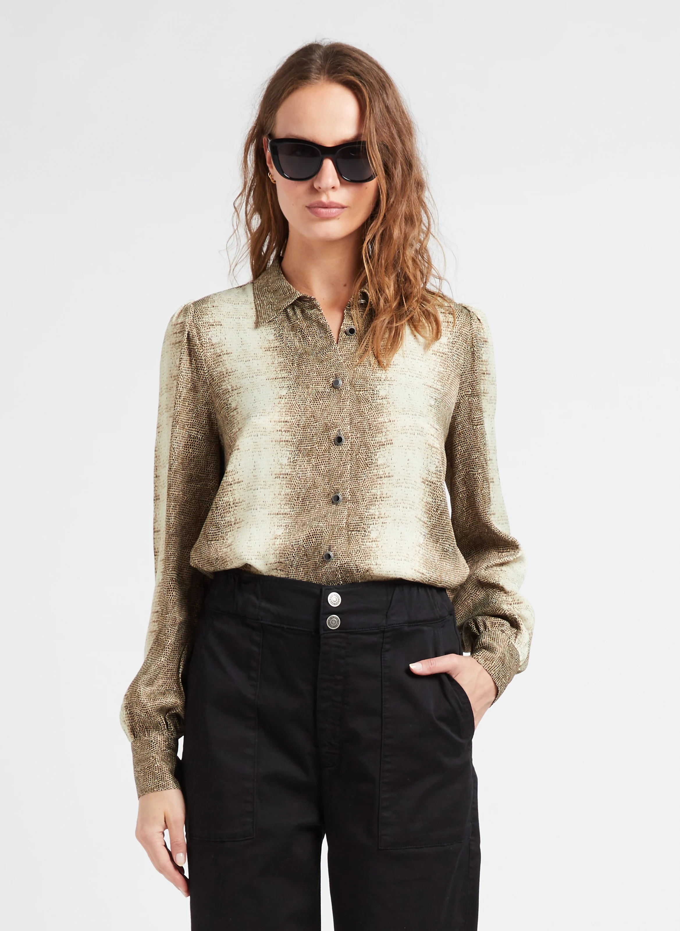 Chemise droite fluide à col classique | Marron