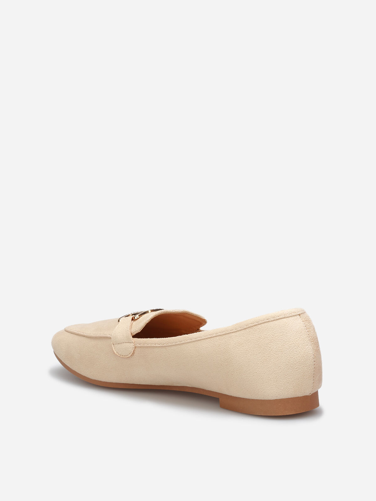 Mocassins en suédine à boucle en strass- Beige