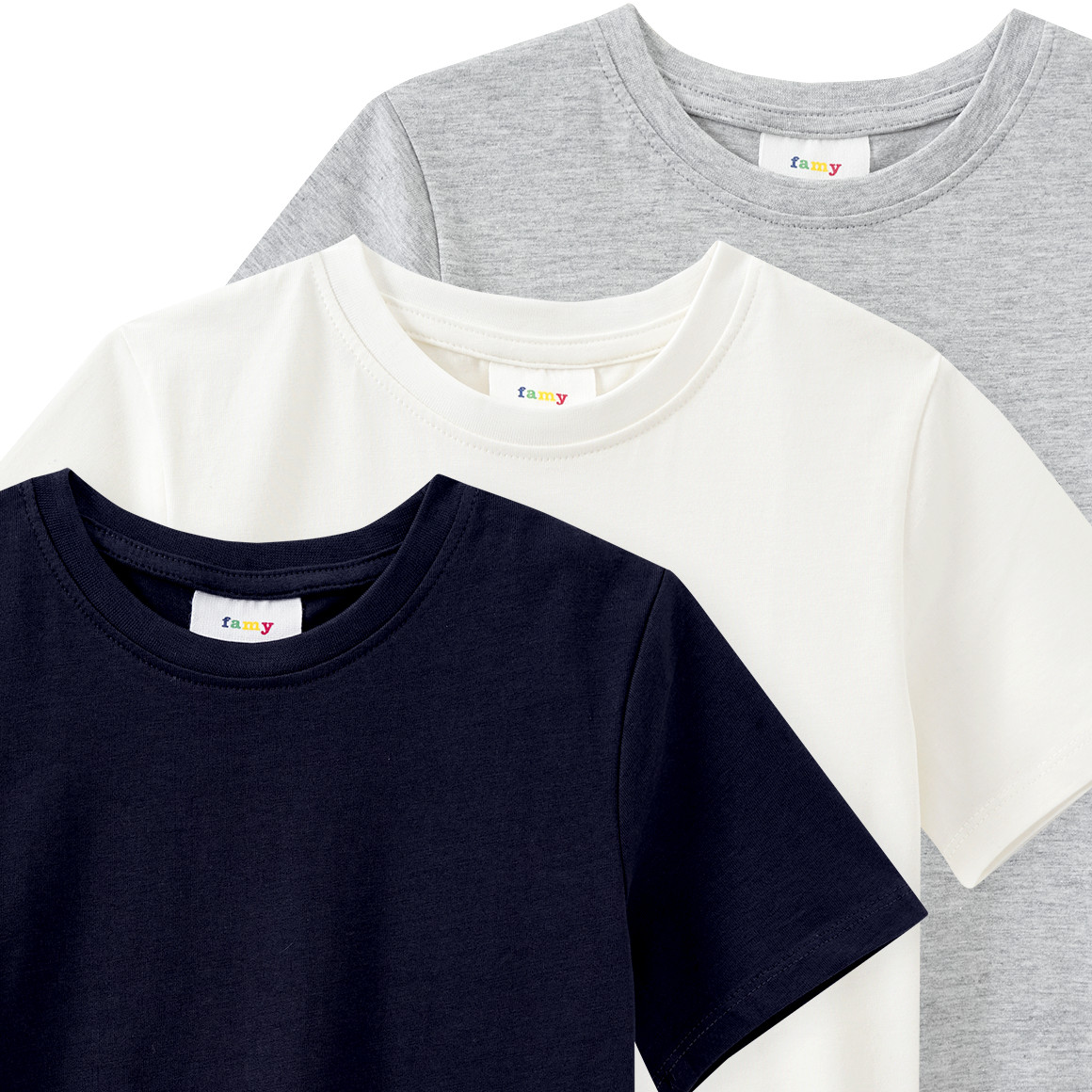 Famy 3 Jungen T-Shirts im Basic-Look dunkelblau / weiss / grau