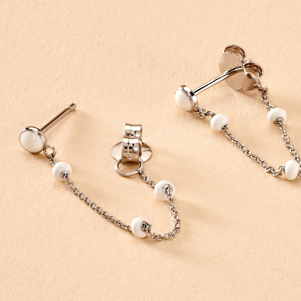 Boucles D'oreilles Pendantes Polka Argent Blanc