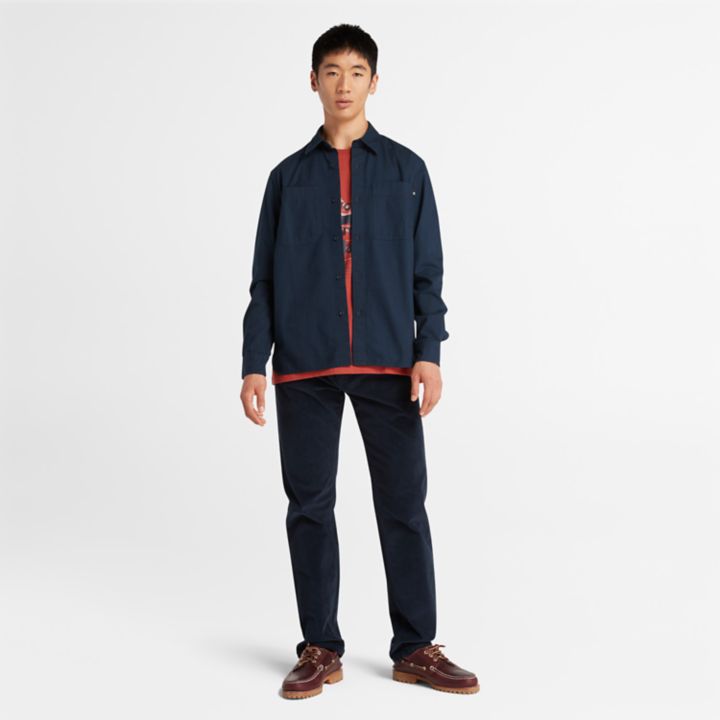 Camisa Windham de algodão masculina na cor azul marinho.