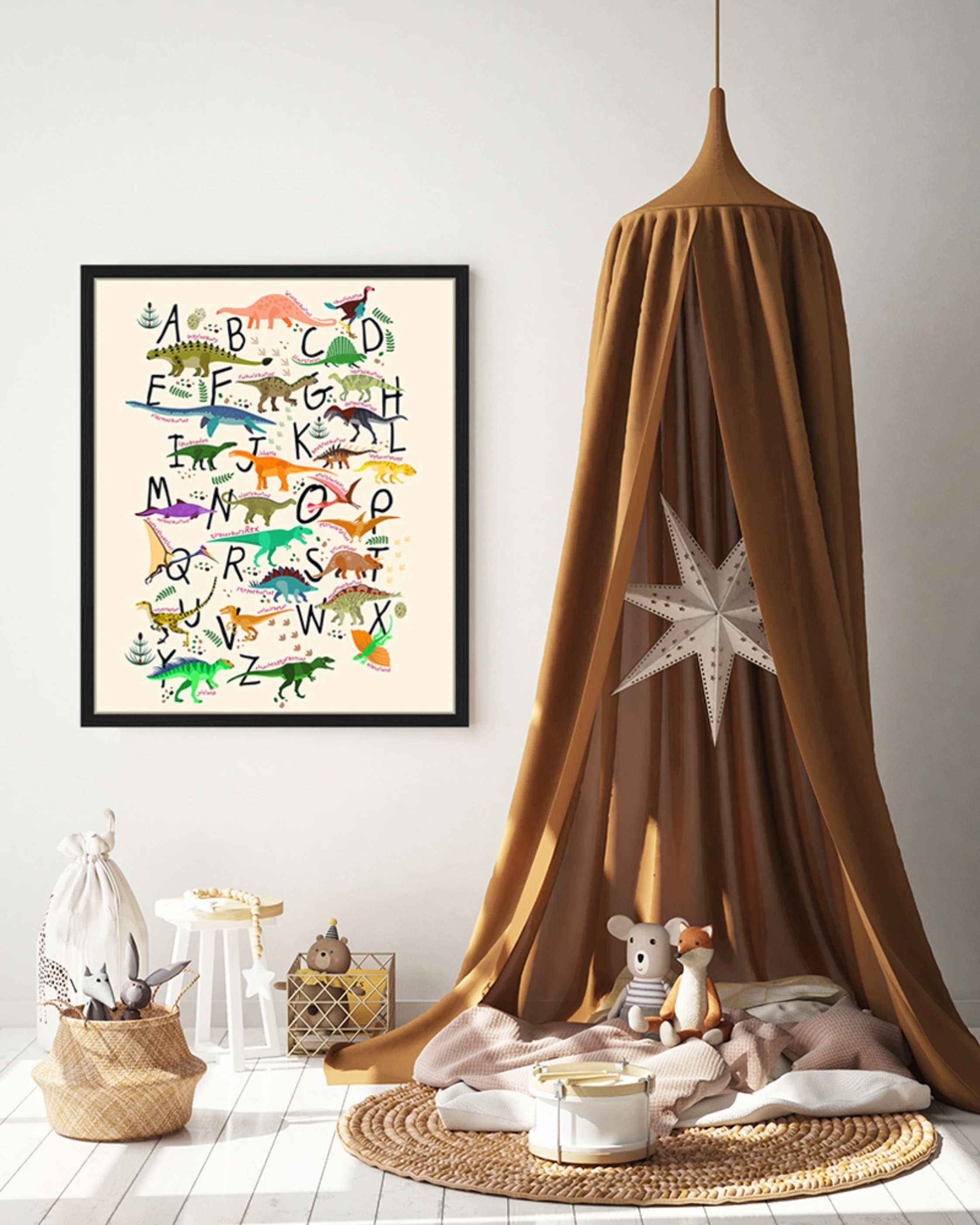 Milan Moon Wandbild DINOSAURIER-ALPHABET mit Rahmen