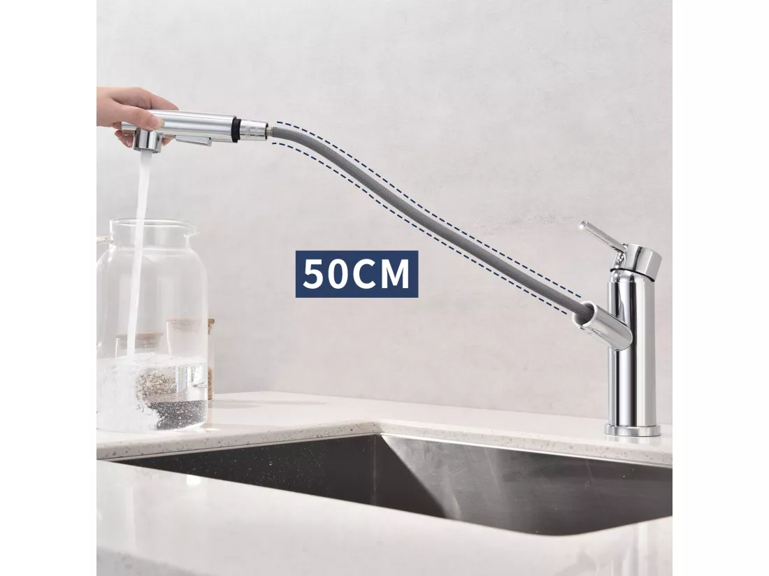 Robinet de Cuisine avec Douchette Extractible 2 Jets au Choix Mitigeur Cuisine d'évier Chromé Laiton - Homelody