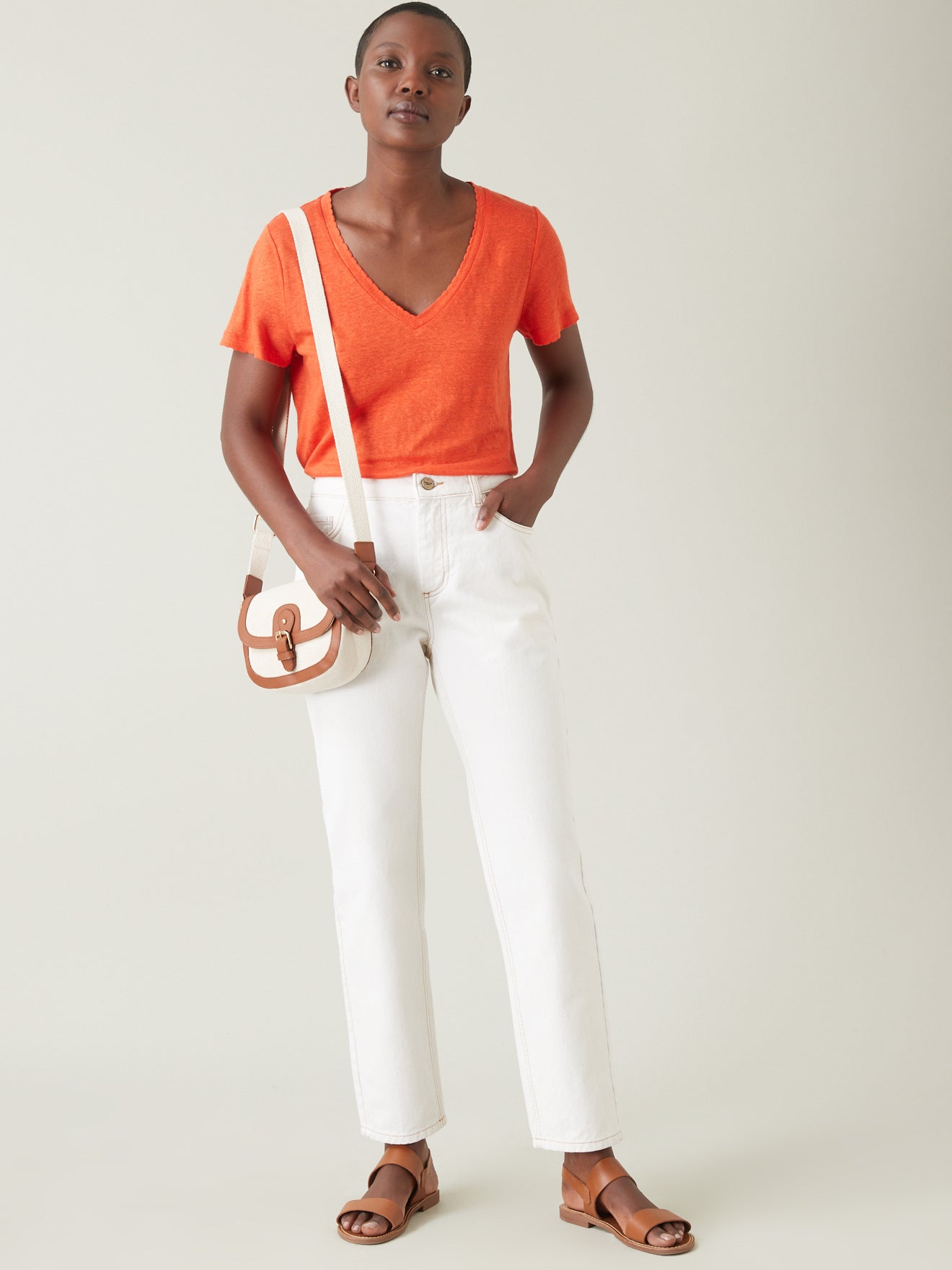 T-shirt lin col V femme