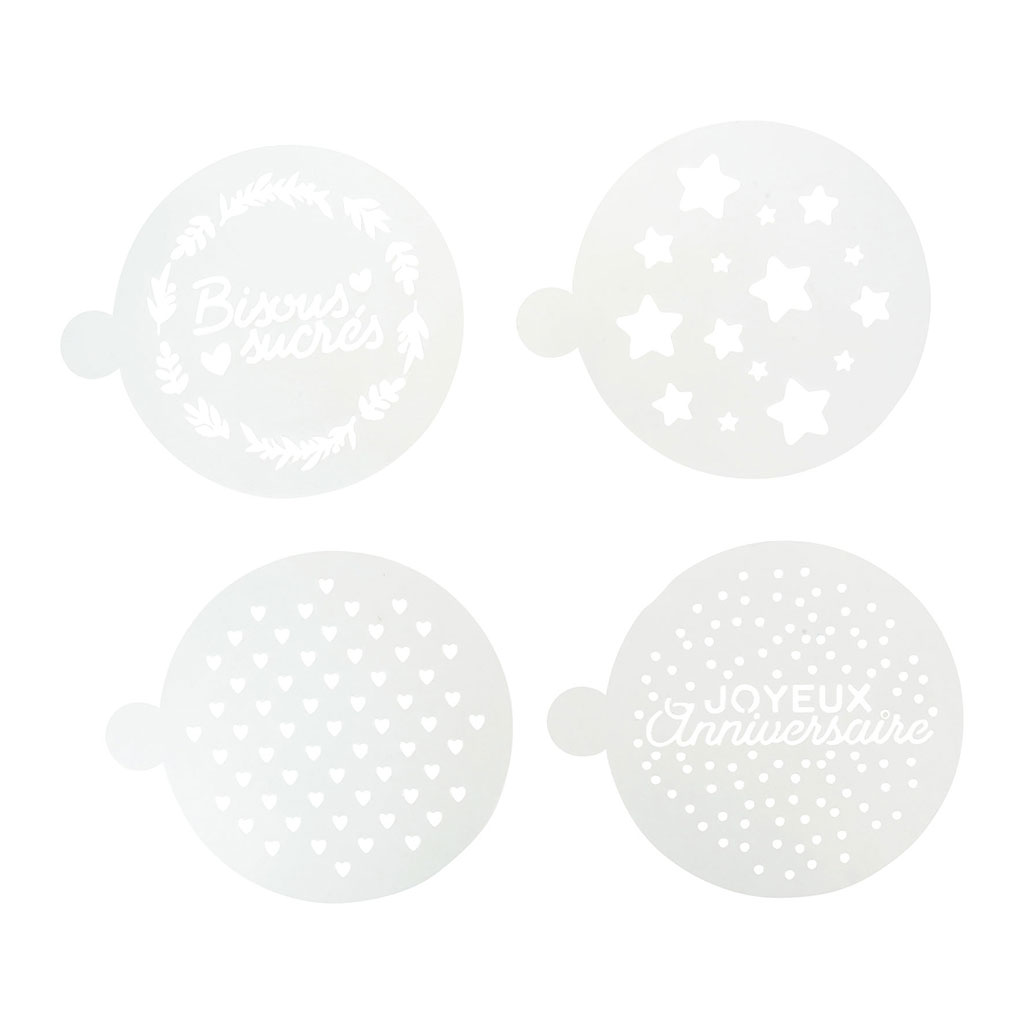 Lot de 4 pochoirs décoratifs pour gâteau D 18cm - NOEMIE HONIAT
