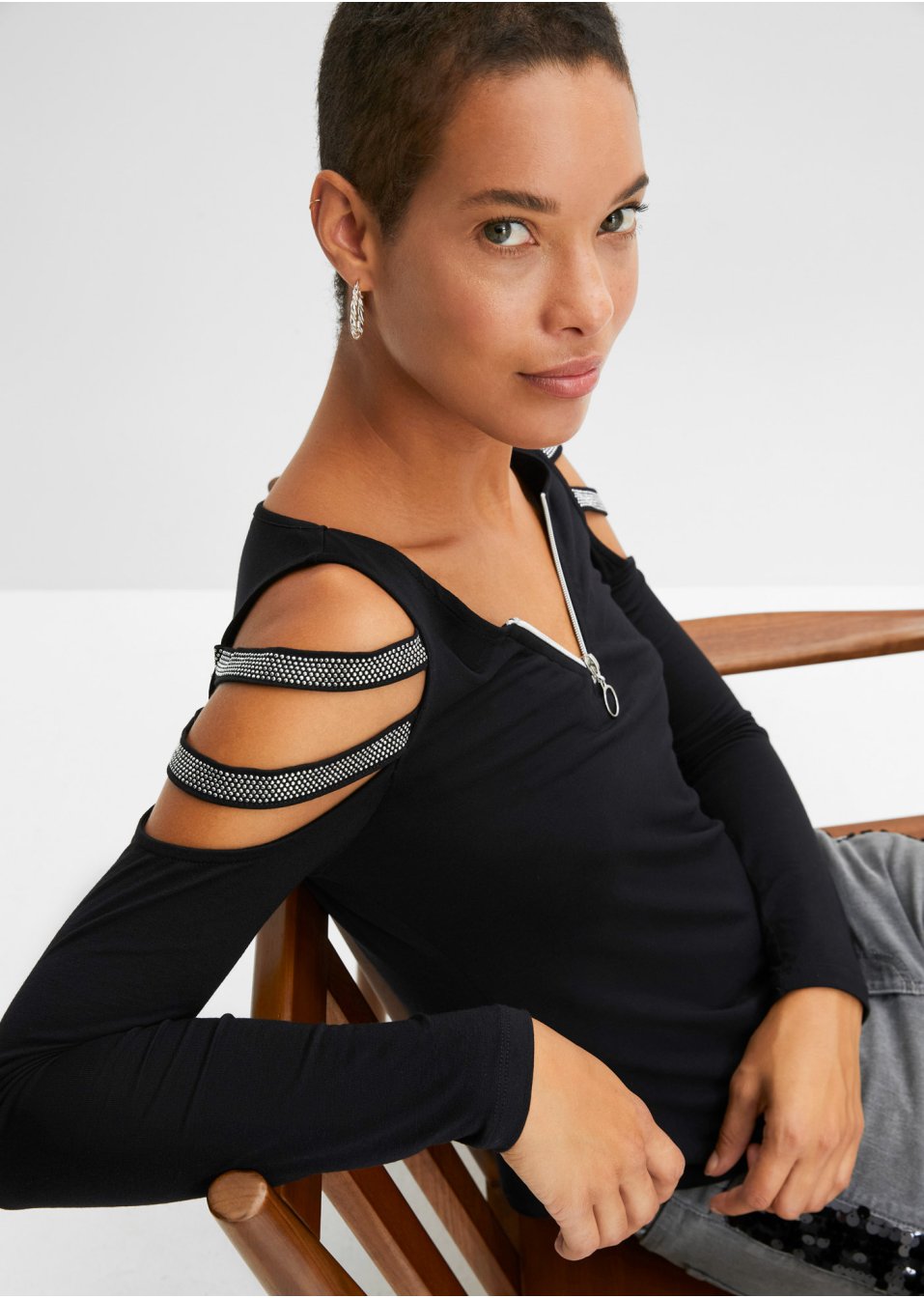 T-shirt manches longues avec application en strass