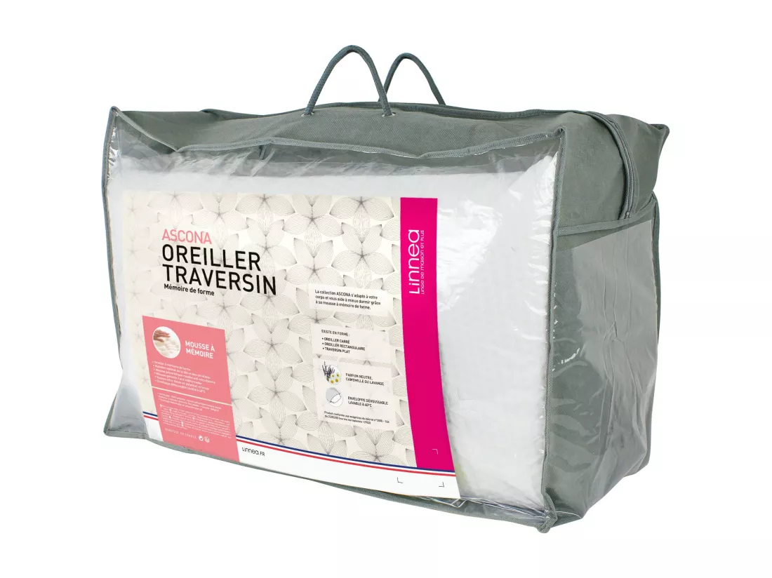 Traversin plat 150x35 cm ASCONA mousse à mémoire de forme visco