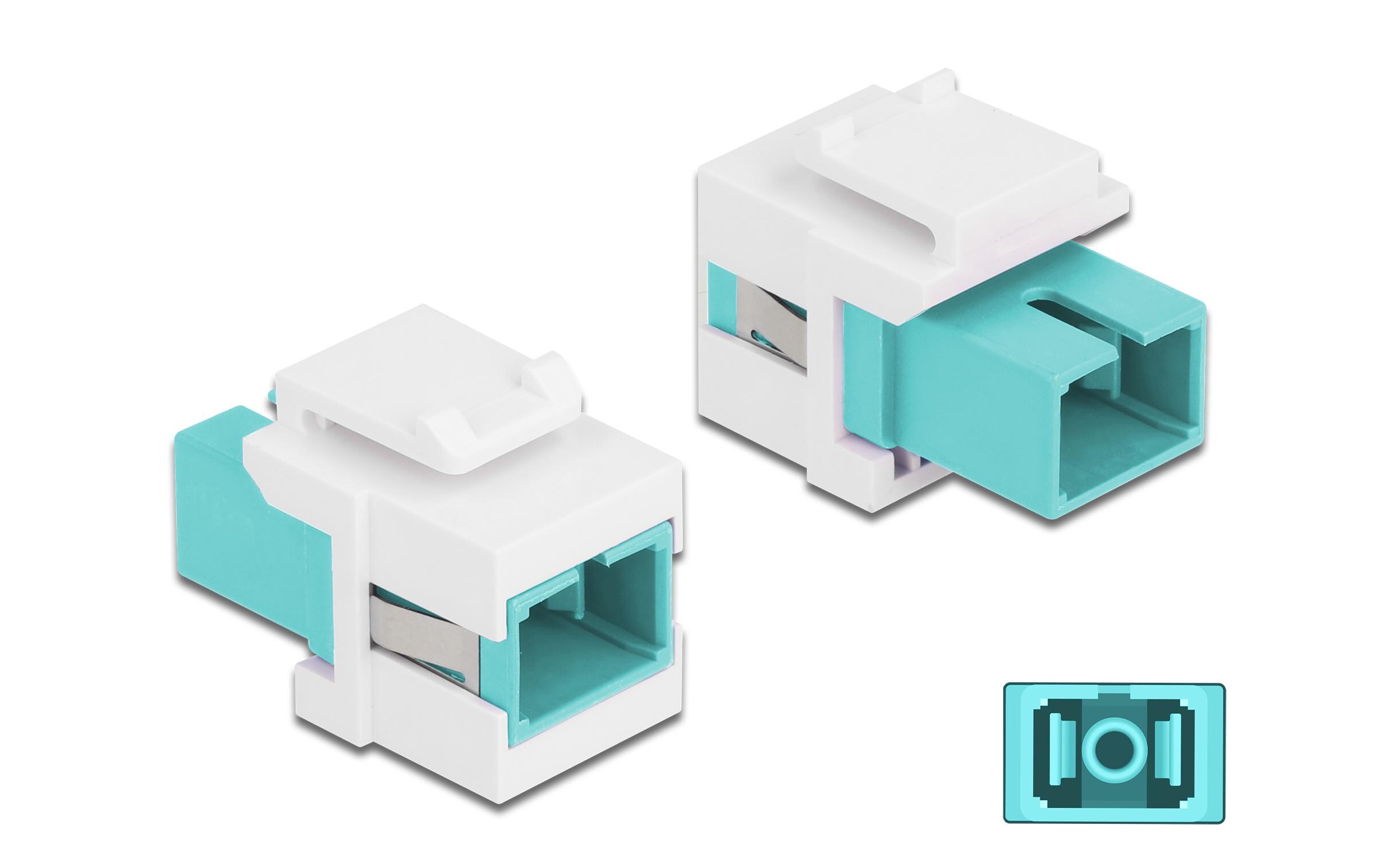 Keystone-Modul SC Buchse zu SC Buchse Aqua / WeissDelock Keystone Modul SC Simplex Buchse zu SC Simplex Buchse aqua / weiss