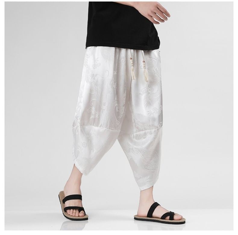 Lefitt - Cropped baggy broek met trekkoord en jacquardmotief
