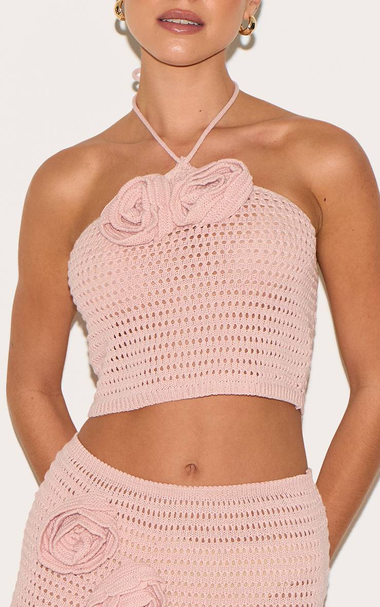 Rose Poudré Haut À Col Noué Avec Applique Florale